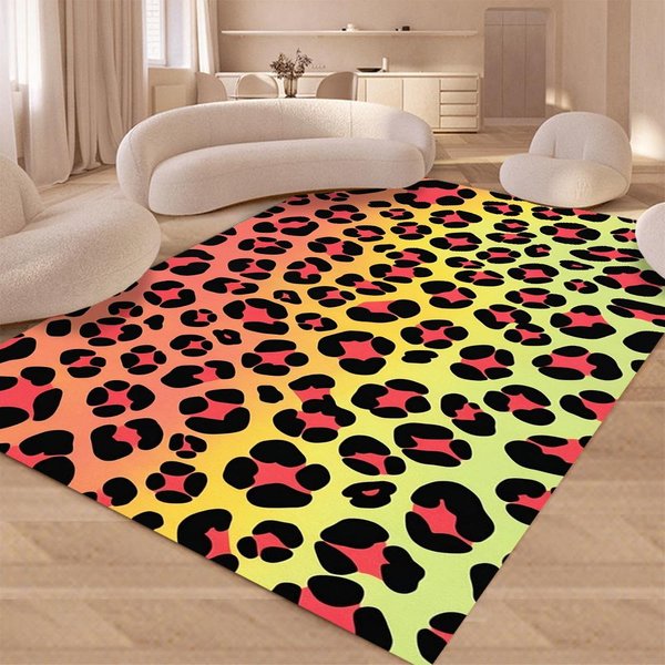 RóżOwy Dywanik Z Czarnym Lampartem MięKki AntypośLizgowy Zmywalny Mata PodłOgowa Do Sypialni Salonu Kanapy Stylowa Dekoracja Domu Dywan 120X160Cm-image