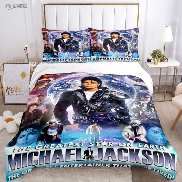 Juego De Funda NóRdica Y Colcha Para Todas Las Estaciones Michael J-Jackson Ropa De Cama Suave Funda De Colcha Y Fundas De Almohada Individual/Doble/Queen/King EU Single(135*200Cm)3Pcs-image