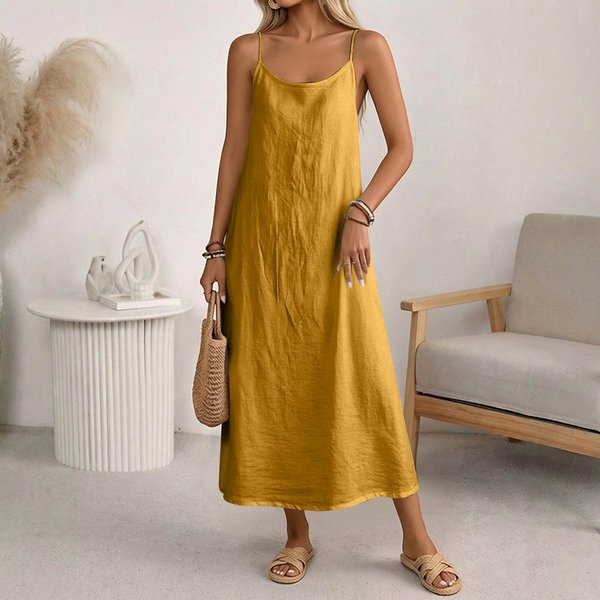 Vestido Casual Suelto Sin Mangas De AlgodóN Y Lino Para Mujer XL-image