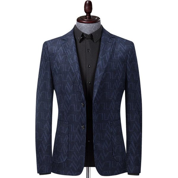 Traje EláStico De Pana Jacquard Para OtoñO E Invierno, Para Hombre, Juvenil, VersióN Coreana, Informal, Ajustado 4XL Azul-image