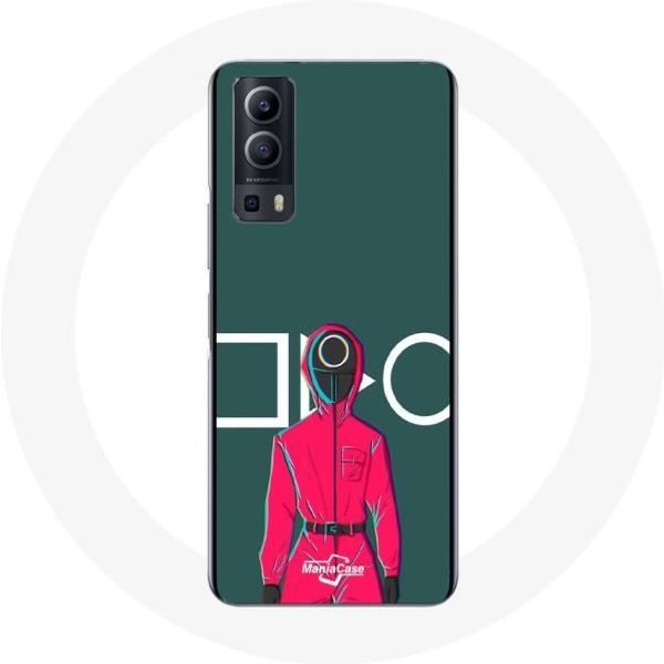 Funda Vivo Y72 Juego Del Calamar Soldado Rojo Con MáScara CíRculo Fondo Verde-image