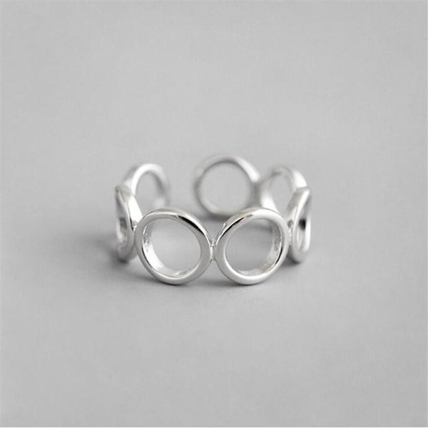 Nueva Moda Personalidad GeoméTrico Plata De Ley 925 No AléRgica Popular CíRculo Redondo Mujeres Anillos Abiertos R259-image