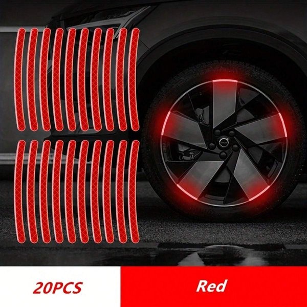 20 Pegatinas Reflectantes De Alta Visibilidad Para Ruedas De Coches, Motocicletas Y Bicicletas - Pegatinas De Seguridad Duraderas E Impermeables One-Size Rojo-image