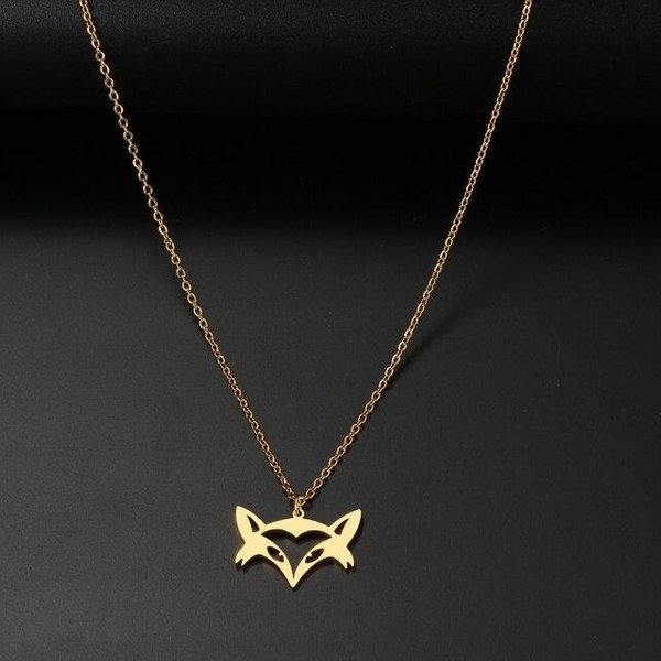 Naszyjniki Ze Stali Nierdzewnej ZwierzęCa Twarz Lis Wisiorek łAńCuszek Choker Urok Modny Naszyjnik Dla Kobiet BiżUteria PrzyjęCie śLub Prezenty 1 Szt 45Cm ZłOty-image