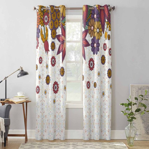 Cortinas Florales Retro Boho Para Sala De Estar Cortinas De Dormitorio De Lujo Persianas De Cocina Cortinas 135W X 60H(Cm) X1 White-image