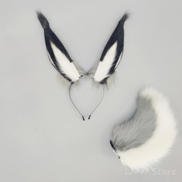 2 Piezas/Set Diadema De Orejas De Conejo Esponjosas Cola Atrezo Cosplay Peluche Animal Tocado Ajustable Orejas De Conejo Anime Expo Fiesta Cola De Animal Ear And Tail-image