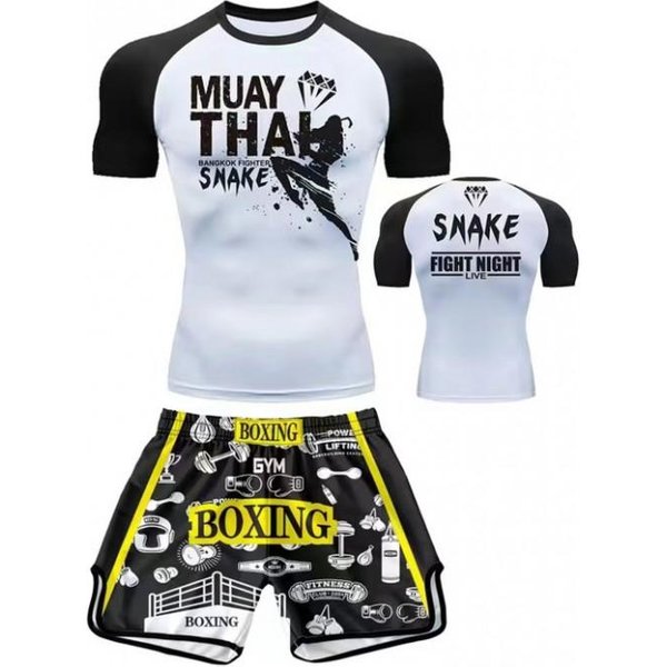 Zestaw Treningowy MMA Uniforma Muay Thai Koszulka Spodnie Sporty Walki Fitness SiłOwnia Trening L Recommended Height 165Cm-image
