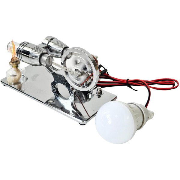 Motor Modelo Generador De Electricidad De Motor Stirling De Aire Caliente Con Bombilla LED DiseñO De Volante Dollar 0 Oro-image