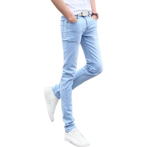 Jeansy MęSkie Letnie Slim Fit Jeansy Z Zamkiem BłYskawicznym Casual Cienkie Spodnie Jeansowe OłóWkowe Spodnie Wysoki Stan ObcisłE DżInsy 33 BłęKitny Kolor-image