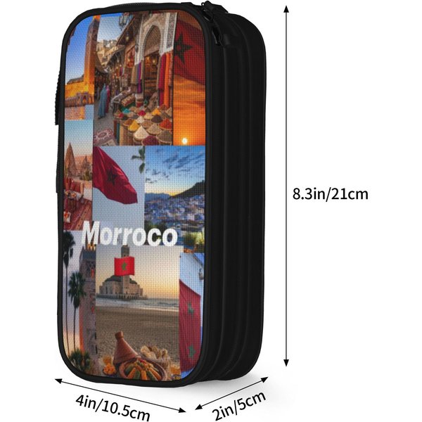 Pojemne PióRnik Flaga Maroka Maroc MarokańSkie Akcesoria Biurowe Dwupoziomowa Kosmetyczka Damska Kosmetyczka Niespodzianka Prezent (As The Picture,M) Brown-image