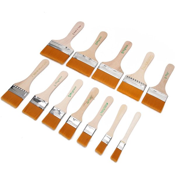 12 Piezas Pincel De Pintura De Madera Nylon Pino Limpieza De Polvo Acuarela Pintura Al ÓLeo Herramienta Para Pintar Paredes-image