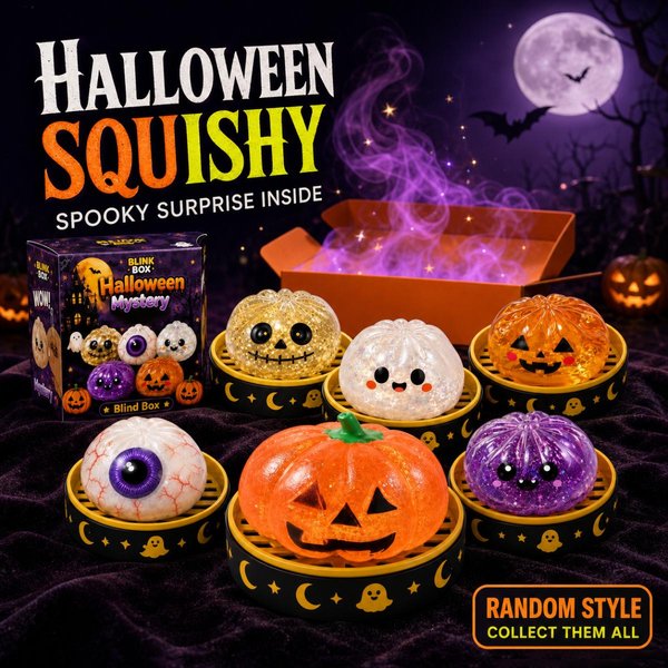 Halloweenowa Tajemnicza Squishy PudełKo Niespodzianka 12 StylóW BłYszcząCa Zabawka Do ŚCiskania Fidget Dynia GałKa Oczna Czaszka OdstresowująCa Sensoryczna Zabawka Orange-image