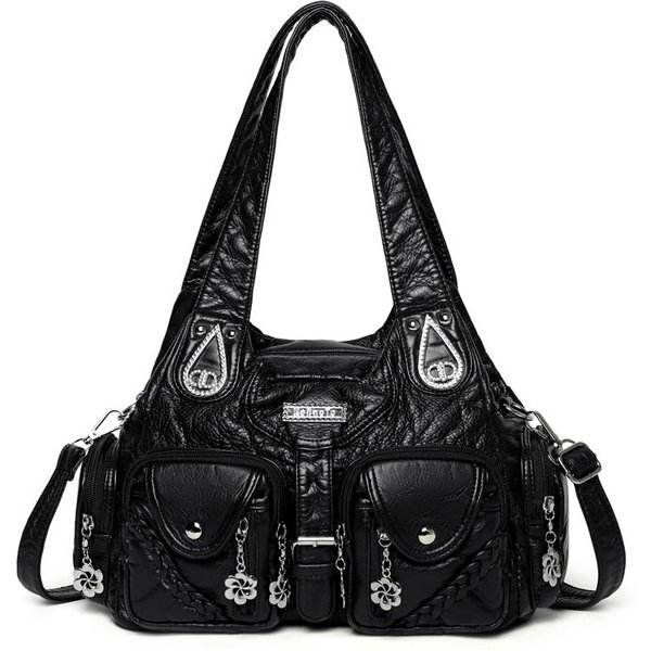 Codzienny Szew PU Zamek BłYskawiczny Klasyczna Damska Torba Na Ramię 2026 Wiosna Wysoka Jakość DużA Pojemność Shopper Modna Torebka Jednolity Kolor Torby Crossbody Czarny-image