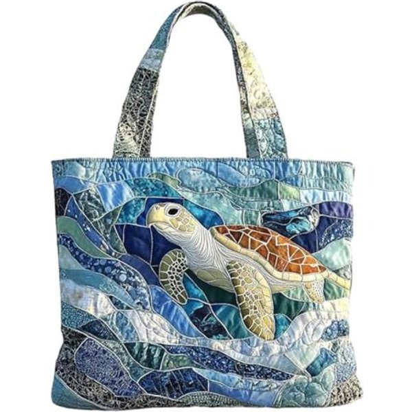 Bolso Tote Acolchado Tela Estampado Retro Bolso De Mano Para El Trabajo Vintage Ligero Plegable Para Mujer Uso Diario Viaje Compras L-image