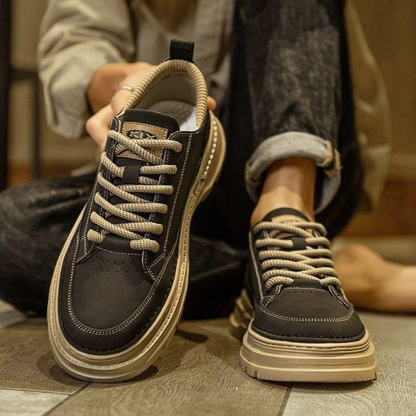 Botas Martin Para Hombre De CañA Alta OtoñO Y Verano Nuevo Estilo BritáNico Retro De CañA Media Aumentadoras De Altura Antideslizantes De Cuero Zapatos De Trabajo 44 Black-image