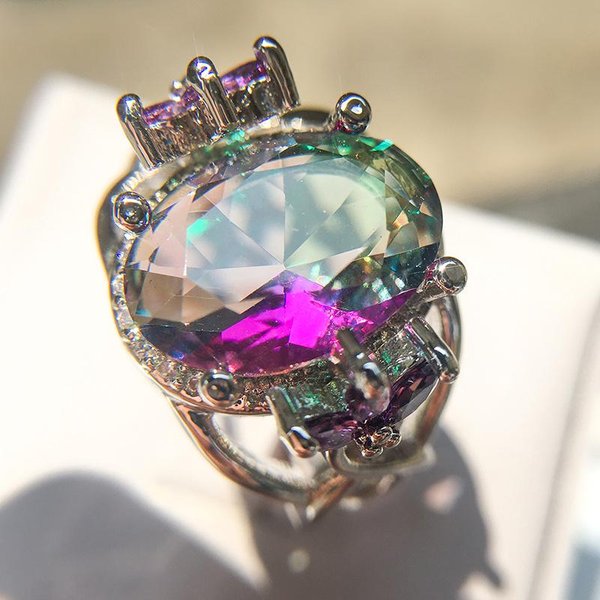 Europa I Stany Zjednoczone Nowa Moda PierśCionek Wysokiej Klasy Kolorowy Cyrkon Miedziany PierśCionek Z Diamentem Butik No. 9 Gray-image