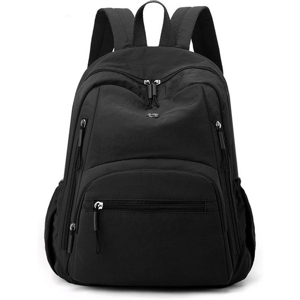 Mochila De Nailon Ligera, Impermeable Y De Gran Capacidad Para Mujer Negro-image