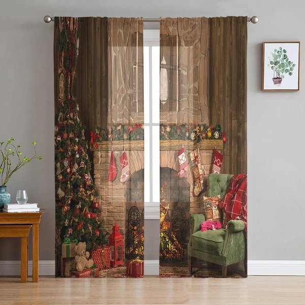 Navidad Invierno Copo De Nieve Gnomo Cortinas TraslúCidas Decoraciones Para Ventanas Del Hogar Cortinas Voile Tul Para Sala De Estar Dormitorio Cocina W135 X H115Cm X1&Grommet Top-image