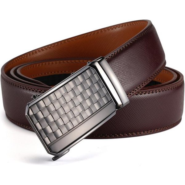CinturóN De Piel Genuina Para Hombre Con Hebilla AutomáTica De Vacuno Hebilla De AleacióN CinturóN Para Pantalones Business Casual CinturóN Para Personas De Mediana Edad Y JóVenes 130Cm Gray-image