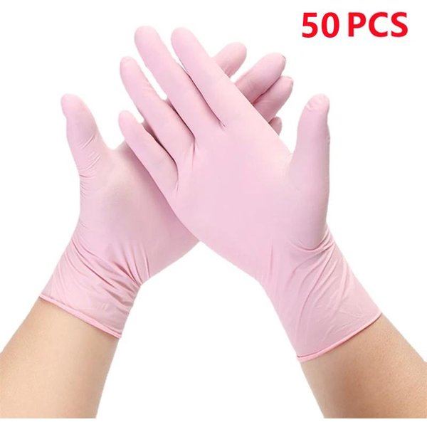 Guantes De Nitrilo Rosa Desechables, 50 Unidades, Guantes De LáTex Sin Polvo Para Mujeres, Limpieza Del Hogar, JardineríA, Trabajo, SalóN, Guantes De Cocina M-image