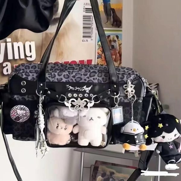 Nowa Y2K Leoparda Ita Torba Na Ramię Lolita DziewczęCa Przezroczysta Torba Tote Damska DużEj PojemnośCi Torba Crossbody Urocza DIY WyśWietlacz Torebki 40X26X15Cm Pink-image