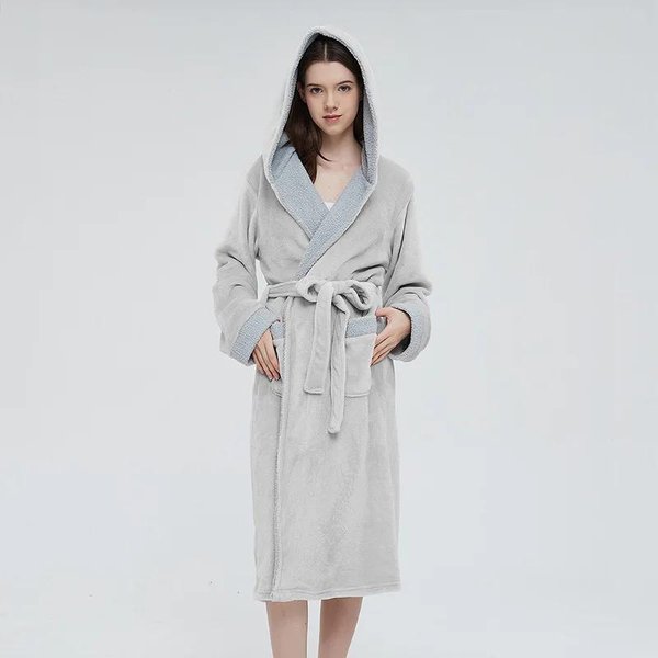 Damski Flanelowy DłUgi Szlafrok LuźNy Szlafrok Kimono Z Kapturem Jesień Zima Nowa Odzież Do Spania Pogrubiony Casualowy Szlafrok Loungewear 2XL-image
