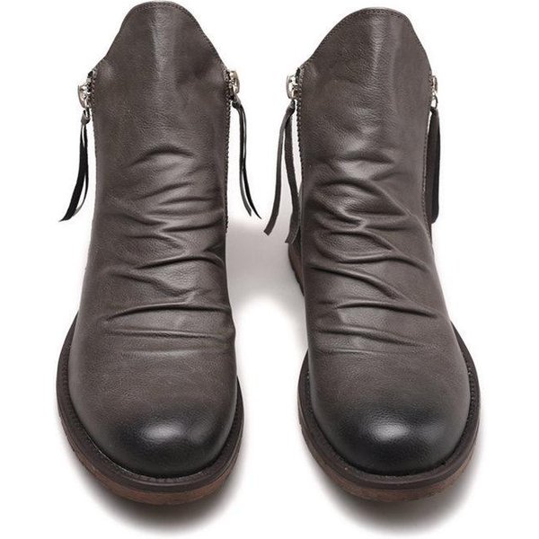 Nuevos Productos Cremallera Doble Lateral Suela Antideslizante Botas De Hombre Zapatos De Hombre Botas Con Borlas Botas De Cuero Para Hombre Talla Grande 48 Gris-image