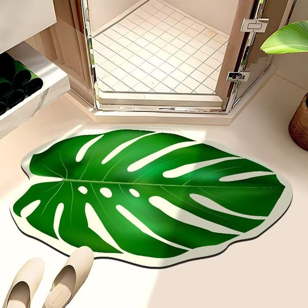 Alfombrilla De BañO Absorbente Y Resistente A La Suciedad Con Forma De Hoja De Diatomeas, Antideslizante, Para Puerta De Ducha Irregular, De Secado RáPido 40 * 60Cm-image