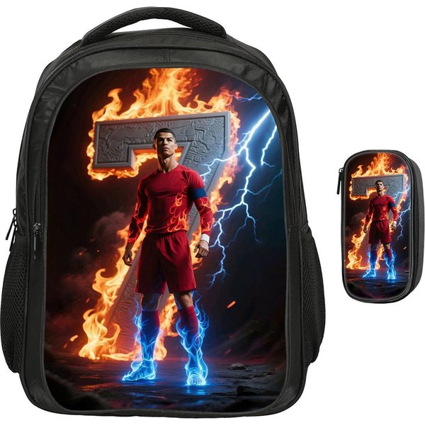 Mochila De Doble Capa Ronaldo Estrella Del FúTbol CR Set De 2 Piezas Mochila, Bolsas Para LáPices Deportivas De FúTbol Bolsas Escolares Mochila Rucksack-image