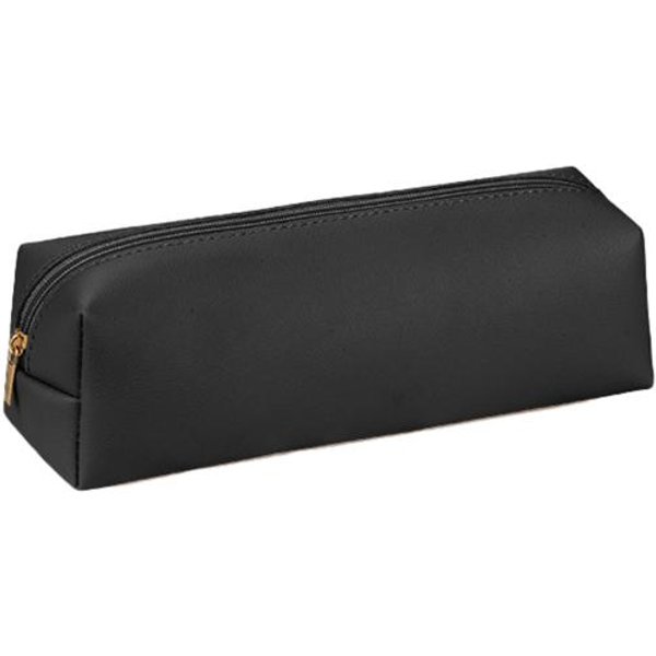 Estuche Para LáPices Estuche Para LáPices De Piel SintéTica Duradero Con Cremallera Suave Estuche PortáTil Compacto Para PapeleríA Escuela Negro-image