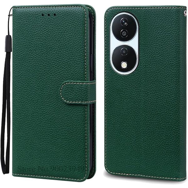 Dla Honor 90 Smart Etui Portfel SkóRzane Klapka Dla Honor 90 Smart 5G Etui MięKkie Silikonowe Etui KsiążKowe Fundas For Honor 90 Smart Ciemno Zielony Kolor-image