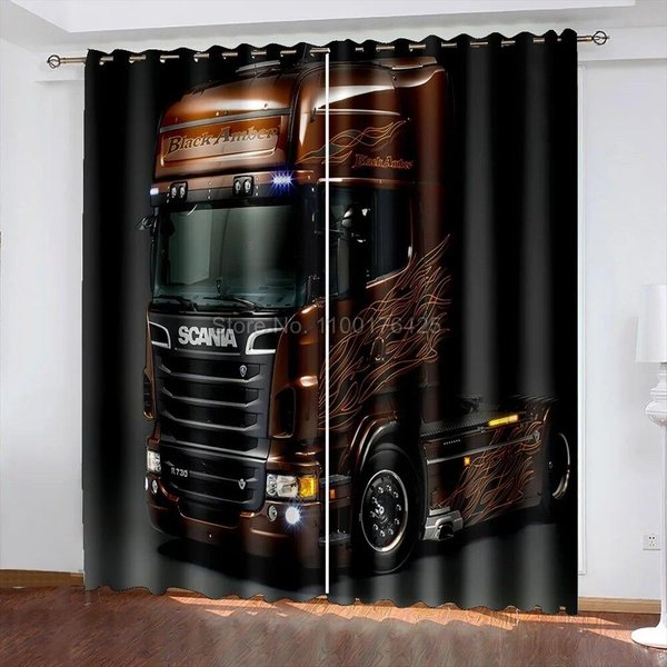 3D CiężAróWka Drukowane ZasłOny ZaciemniająCe Nadruk Samochodowy ZasłOna Okienna Do Salonu ZasłOny Do Sypialni WystróJ 183X214Cm Niestandardowe W100Xh220(Cm)X2Pcs-Grommet Top-image