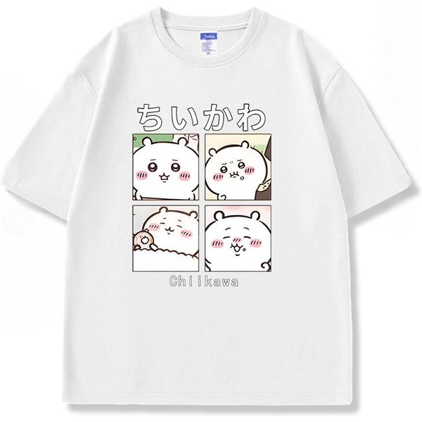 Chiikawa Zabawny Uroczy WzóR Czterokrotny T-Shirt Lato Casualowy Trend 100% BawełNa T-Shirt Modny Wygodny LuźNy MęSki T-Shirt S White-image