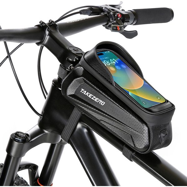 El Soporte Impermeable Del TeléFono De La Bicicleta Empaqueta El Bolso Del Tubo Superior Del Marco Delantero Con La Caja Del Tenedor Del TeléFono Con Pantalla TáCtil Negro-image