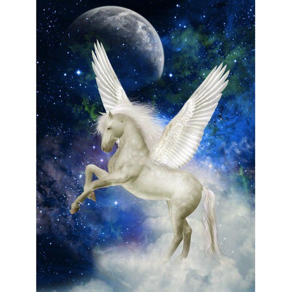 Bordado De Diamantes 5D Redondo Completo DIY Pintura De Diamantes Unicornio A La Luz De La Luna Punto De Cruz PedreríA 20X30CM-image