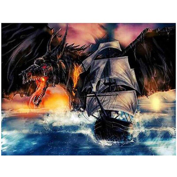 Pintura De Diamantes DIY Dibujo Animado Barco DragóN Diamantes De ImitacióN Bordado De Diamantes Punto De Cruz Mosaico Pegatina 20X30CM-image