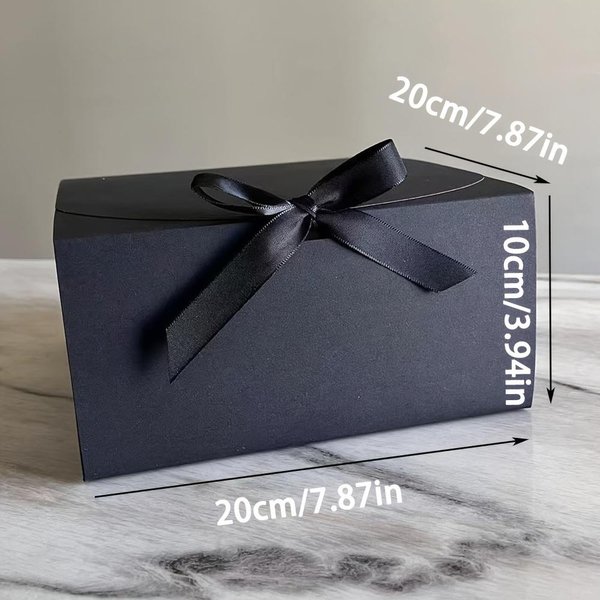 12 Cajas De Regalo Grandes De Papel Kraft Con Cinta - 8X8X4 Pulgadas, Negras - Perfectas Para Bodas, Propuestas De Dama De Honor, JoyeríA, CumpleañOs Y Festividades Pack Of 12 Negro-image