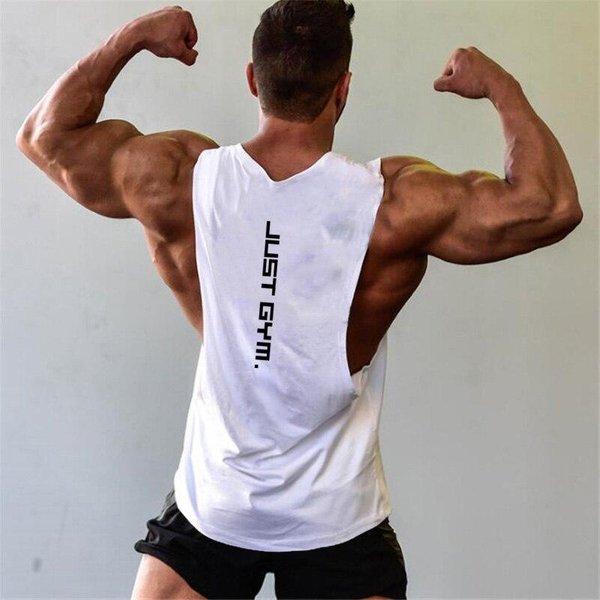 Ropa De Gimnasio Fitness Para Hombre Camisetas De Lados Cortados Culturismo Sisas Bajas Camisetas Sin Mangas Entrenamiento Chaleco Sin Mangas M Blanco-image