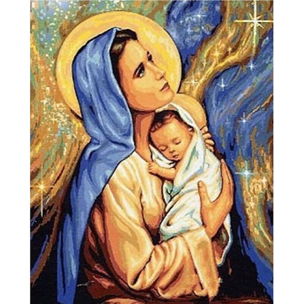 5D Diy Diament Malarstwo Religia Matka BożA ŚCieg OkrąGłY Diament Mozaika Malarstwo Domowe RzemiosłO 20X30CM Gray-image