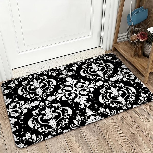 Elegancki Bogaty Barokowy Czarno-BiałY WzóR Wycieraczka WewnęTrzna ZewnęTrzna Przedsionek Korytarz WystróJ Domu Mata Luksusowy Dywanik Powitalny 40X60Cm 40X60Cm16X24In Black-image