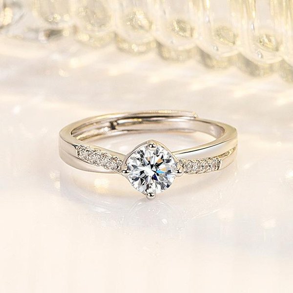 100% 925 Sterling Silver PierśCionek Z Prawdziwym Diamentem Dla Kobiet Grzywny Srebro 925 BiżUteria ObrąCzki śLubne Bizuteria Dla MiłOśCi PierśCionki Z Kamieniami Szlachetnymi Resizable Beige-image