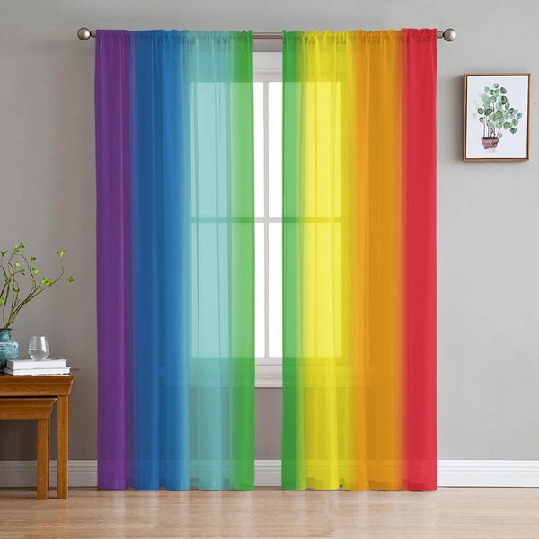 Cortinas Transparentes De Escamas De Sirena ArcoíRis Marino Para DecoracióN De Dormitorio Sala De Estar Cortina De Ventana Cocina Tul Voile Organza Cortinas W135 X H115Cm X1&Grommet Top-image