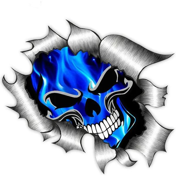 Pegatinas Decorativas Para Coche CalcomaníAs Para Motocicleta Calavera Y Llamas Azul EléCtrico Accesorios Decorativos Creativos Impermeables Pvc, 13Cm*13Cm-image