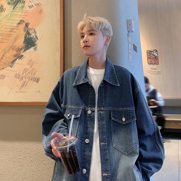 Kurtka Jeansowa MęSka, MęSka Kurtka Wiosenna, LuźNe I Uniwersalne Nowe Modele, Modna Marka Casual Top MęSki 3XL Gray-image