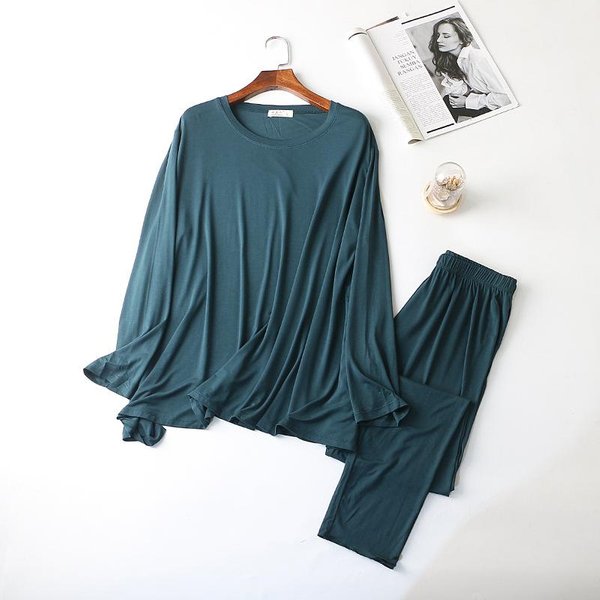 Traje De Pijama Nuevo Para Primavera Y OtoñO Para Mujer Pantalones De Manga Larga Modal Talla Grande Holgado Traje De Servicio Para El Hogar Pijama Para Mujer Para Mujeres XL Gray-image