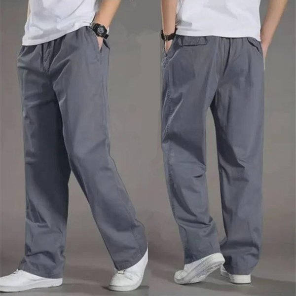 Pantalones Casuales Holgados Con MúLtiples Bolsillos Para Hombre, Cintura EláStica, Talla Grande, Color SóLido, Finos Para Primavera Y OtoñO 6XL (123Kg-130Kg) Gray-image