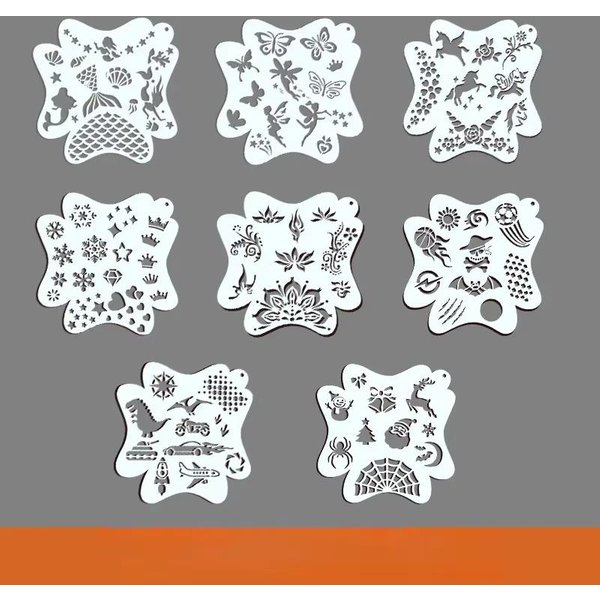 8 Piezas/Juego Plantillas Para Pintar Caras Adultos NiñOs Arte Corporal Profesional Plantillas Reutilizables Para Fiestas Herramientas De Maquillaje 8Pcs Gray-image