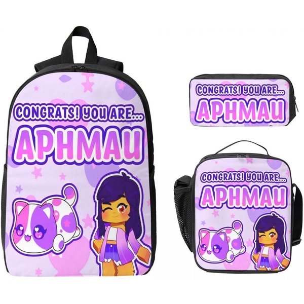 Set De Mochila Con 3 Piezas De Accesorios De Aphmau Y Gatos Para NiñOs, Bolsas Para BolíGrafos, Sets De Mochila Escolar Con Fiambrera, Mochila De DíA Para Estudiantes-image
