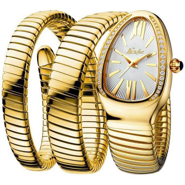 Reloj De Cuarzo Missfox Reloj Popular Para Mujer Reloj De Mujer De Alta Calidad Elegante Y Moderno Con Forma De Serpiente PequeñA De Estilo Antiguo Blanco/Oro-image