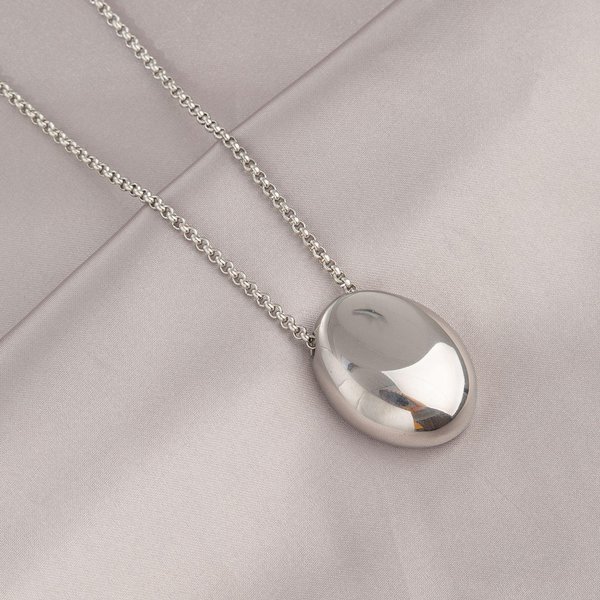 Nuevo Colgante Ovalado De Metal Cepillado GeoméTrico Collar Largo Cadena Para SuéTer Para Mujer Amuleto De Lujo Cadena Delgada JoyeríA Elegante Para Fiesta Regalos N-image